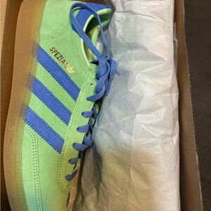 adidas Green Suede Sneakers with Blue Box Accents